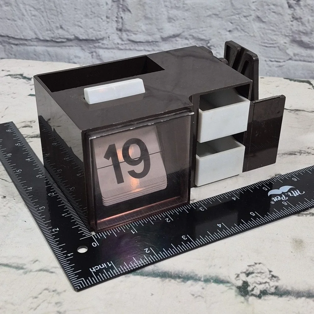 Vintage Perpetual Desk Calendar Clicker Tape Dispenser Desk Tray Hong Kong 1970s